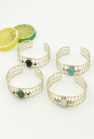 Wholesaler Glam Chic - Cuff bracelet with stone and rhinestones in stainless steel