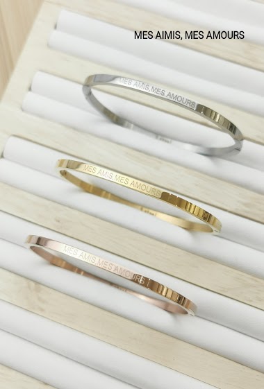Wholesaler Glam Chic - MES AMIS, MES AMOURS message bangle in stainless steel