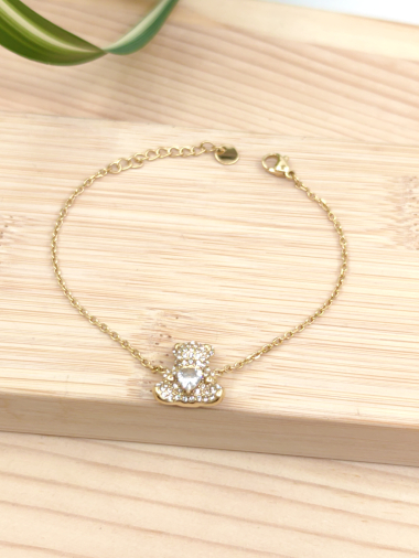 Wholesaler Glam Chic - Bear bracelet with rhinestones in stainless steel