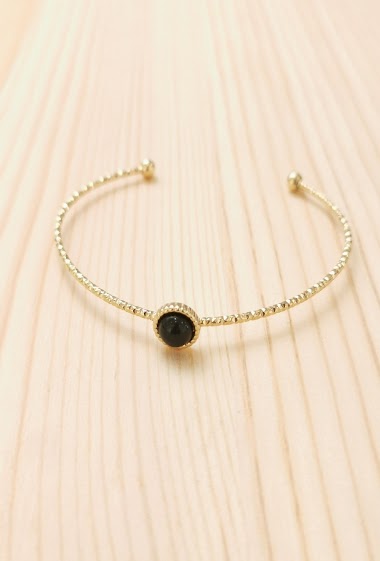Wholesaler Glam Chic - Round open bracelet with natural stone in stainless steel