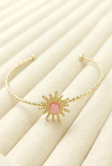 Wholesaler Glam Chic - Sun open bracelet with natural stone in stainless steel