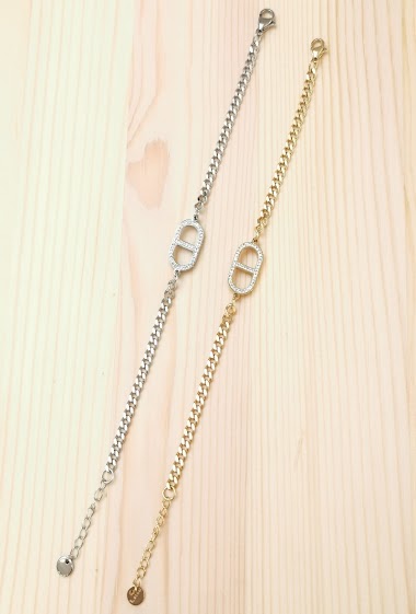 Grossiste Glam Chic - Bracelet ovale avec strass en acier inoxydable