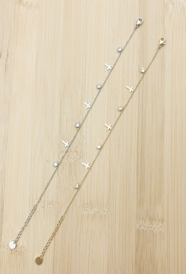 Grossiste Glam Chic - Bracelet pampille croix et strass en acier inoxydable