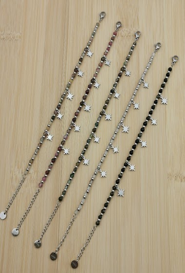 Wholesaler Glam Chic - Star and natural stone tassel bracelet in stainless steel
