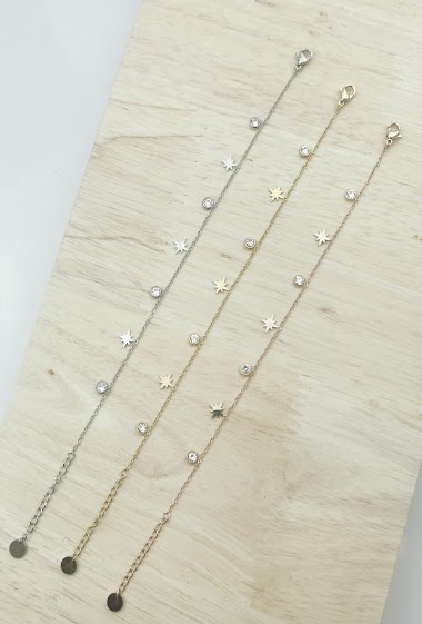 Wholesaler Glam Chic - Stainless steel star and rhinestone tassel bracelet