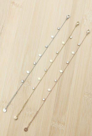 Wholesaler Glam Chic - Diamond and rhinestone tassel bracelet in stainless steel