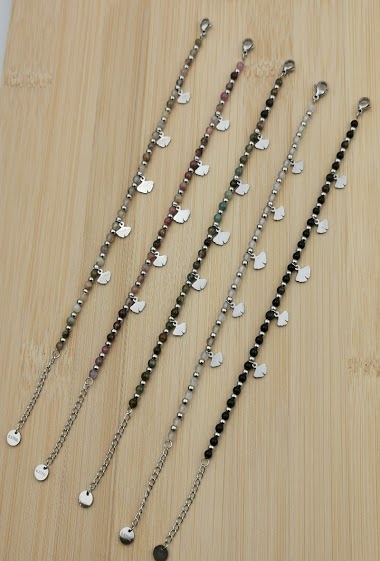 Wholesaler Glam Chic - Stainless steel petal and natural stone tassel bracelet