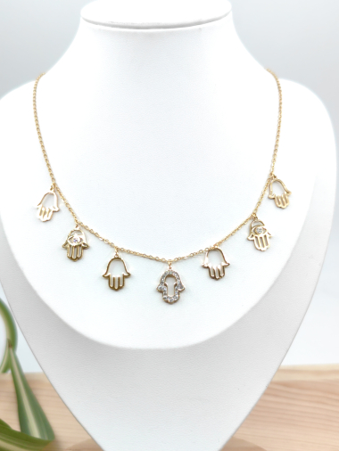 Wholesaler Glam Chic - Heart pendant bracelet with rhinestones in stainless steel