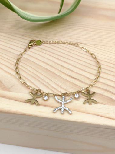 Grossiste Glam Chic - Bracelet pendent kabyle avec strass en acier inoxydable