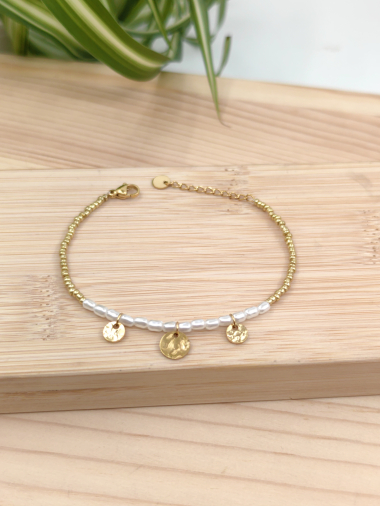 Grossiste Glam Chic - Bracelet perle avec metal en acier inoxydable
