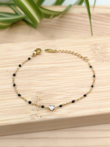 Grossiste Glam Chic - Bracelet  perle couleur avec strass en acier inoxydable