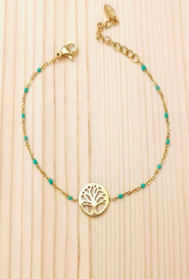 Wholesaler Glam Chic - Color pearl bracelet with stainless steel tree of life