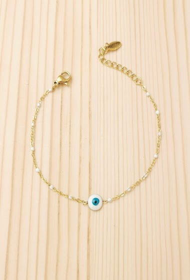 Grossiste Glam Chic - Bracelet perle de couleur avec oeil  en acier inoxydable