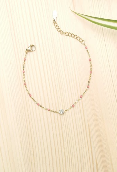 Grossiste Glam Chic - Bracelet perle de couleur avec un strass en acier inoxydable