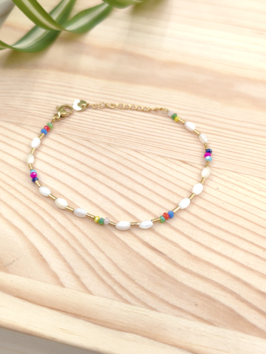 Wholesaler Glam Chic - Pearl and acrylic bracelet in stainless steel