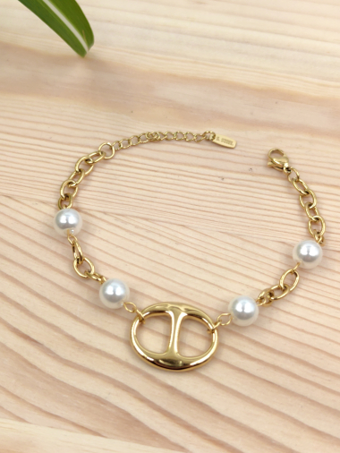 Grossiste Glam Chic - Bracelet perle ovale en acier inoxydable
