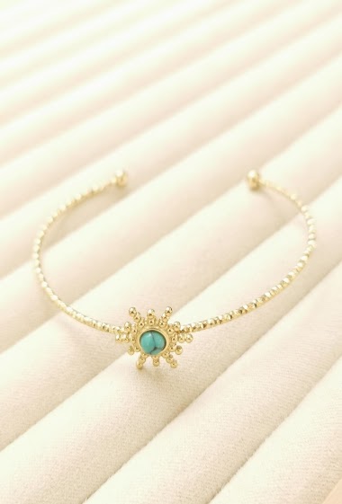 Grossiste Glam Chic - Bracelet ouvert Soleil avec pierre naturelle en acier inoxydable