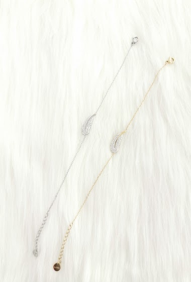 Grossiste Glam Chic - Bracelet plume avec strass en acier inoxydable