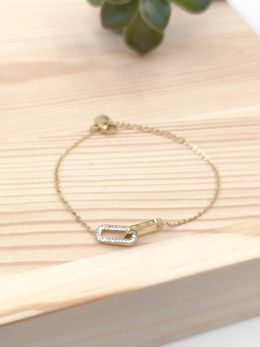 Grossiste Glam Chic - Bracelet rectangles entrelacés avec strass en acier inoxydable