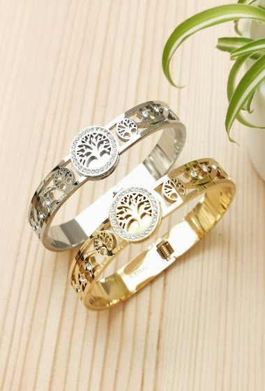 Wholesaler Glam Chic - Rigid bracelet tree of life with rhinestones in stainless steel