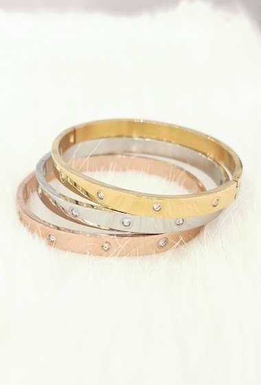 Grossiste Glam Chic - Bracelet rigide avec 10 strass en acier inoxydable