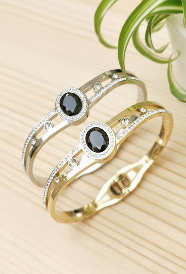Wholesaler Glam Chic - Rigid bracelet with Oval stone in stainless steel