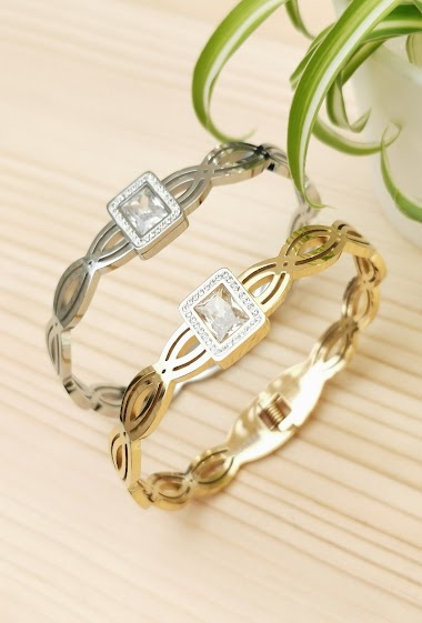 Wholesaler Glam Chic - Rigid bracelet with rectangle stone in stainless steel