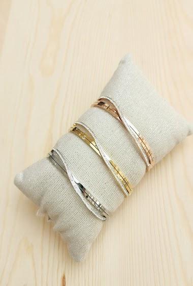 Grossiste Glam Chic - Bracelet rigide avec strass en acier inoxydable