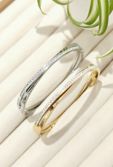 Wholesaler Glam Chic - Rigid bracelet with rhinestones in stainless steel