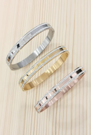 Wholesaler Glam Chic - Rigid bracelet with rhinestones large handle in stainless steel