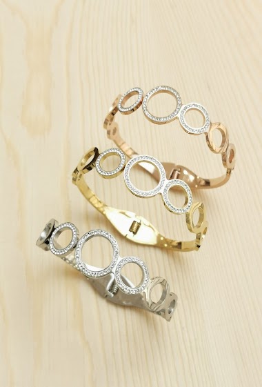 Grossiste Glam Chic - Bracelet rigide cercle avec strass en acier inoxydable