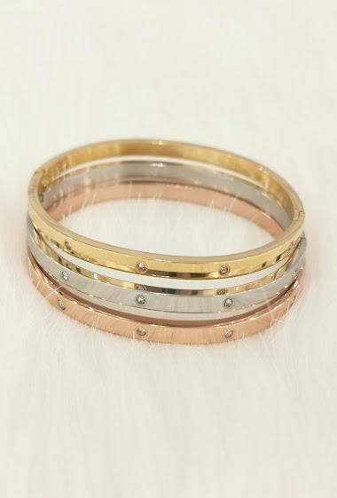 Grossiste Glam Chic - Bracelet rigide fin avec 10 strass en acier inoxydable
