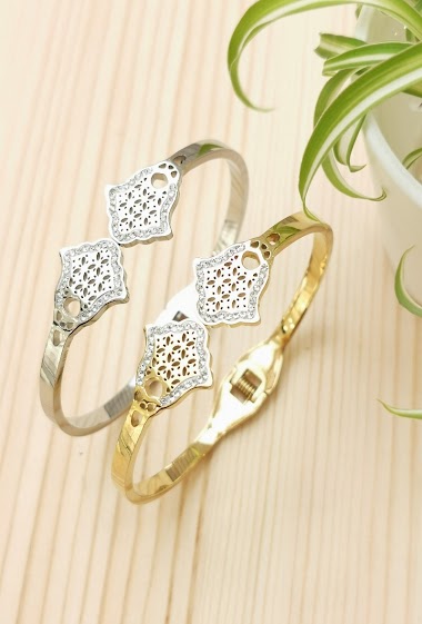 Wholesaler Glam Chic - Hand of Fatima rigid bracelet with rhinestones in stainless steel