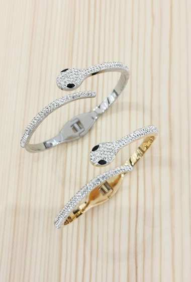 Wholesaler Glam Chic - Rigid snake bracelet with rhinestones in stainless steel