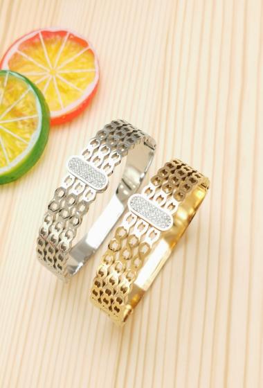 Wholesaler Glam Chic - Rigid bracelet with three rows of rhinestones