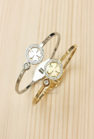 Wholesaler Glam Chic - Rigid clover bracelet with rhinestones in stainless steel
