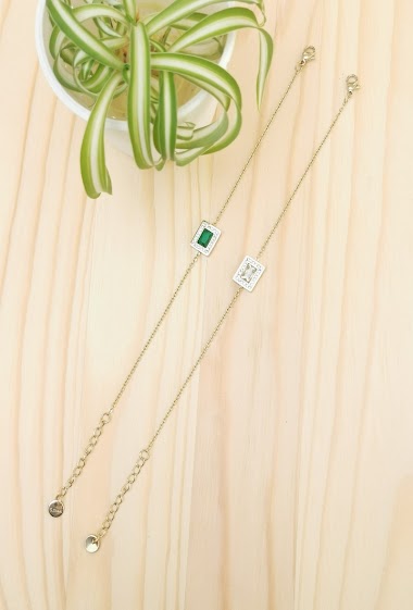 Grossiste Glam Chic - Bracelet Rectangle avec strass en acier inoxydable
