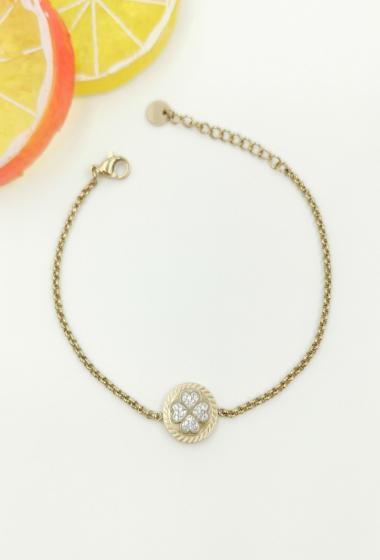 Wholesaler Glam Chic - Clover bracelet with rhinestones in stainless steel