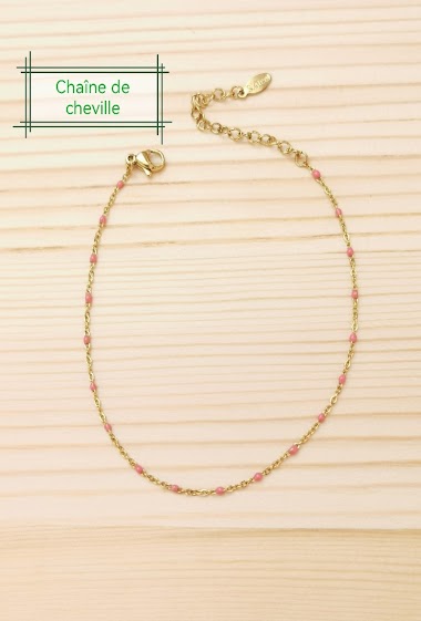 Wholesaler Glam Chic - Anklet chain with colored pearl in stainless steel