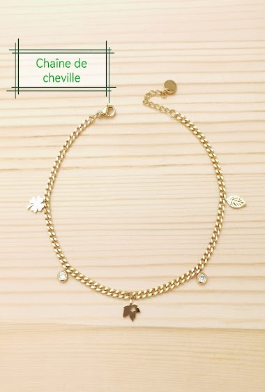 Mayorista Glam Chic - Stainless Steel Leaf Charm Anklet