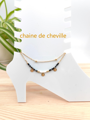 Wholesaler Glam Chic - Double ankle chain with colored bead in stainless steel