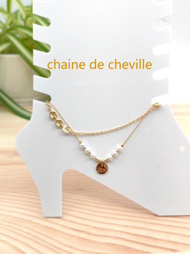 Wholesaler Glam Chic - Double ankle chain with stainless steel bead