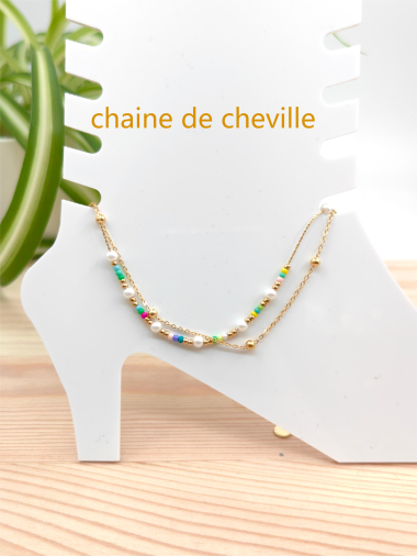 Grossiste Glam Chic - Chaine de cheville double avec perle en acier inoxydable