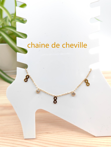 Grossiste Glam Chic - Chaine de cheville infinity avec strass en acier inoxydable