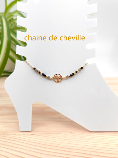 Grossiste Glam Chic - Chaine de cheville perle avec arbre de vie en acier inoxydable