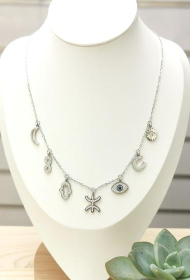 Wholesaler Glam Chic - Kabyle necklace and pendants with rhinestones in stainless steel