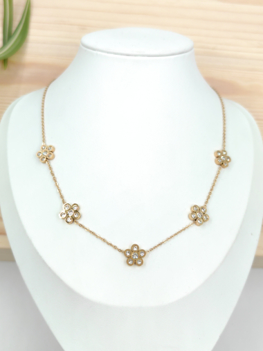 Wholesaler Glam Chic - 5 flower necklace with rhinestones in stainless steel