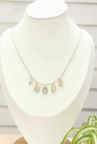 Großhändler Glam Chic - AMOUR necklace with rhinestones in stainless steel