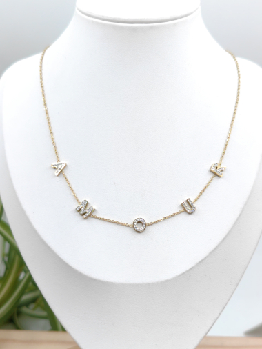 Wholesaler Glam Chic - AMOUR necklace with rhinestones in stainless steel