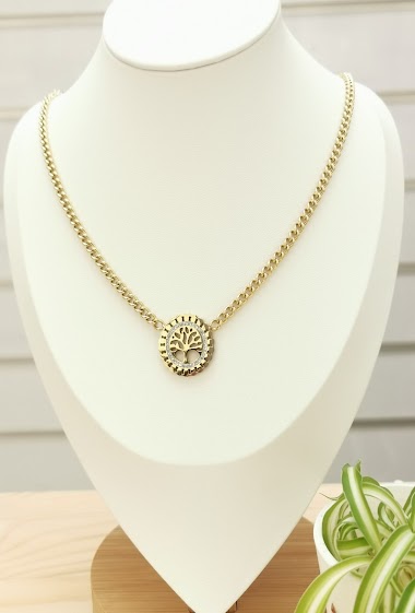 Wholesaler Glam Chic - Tree of life necklace with rhinestones in stainless steel